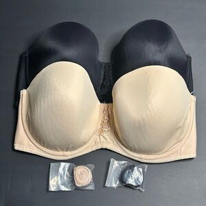 Vanity Fair Strapless Bras 38D Nude & Black Convertible Bundle